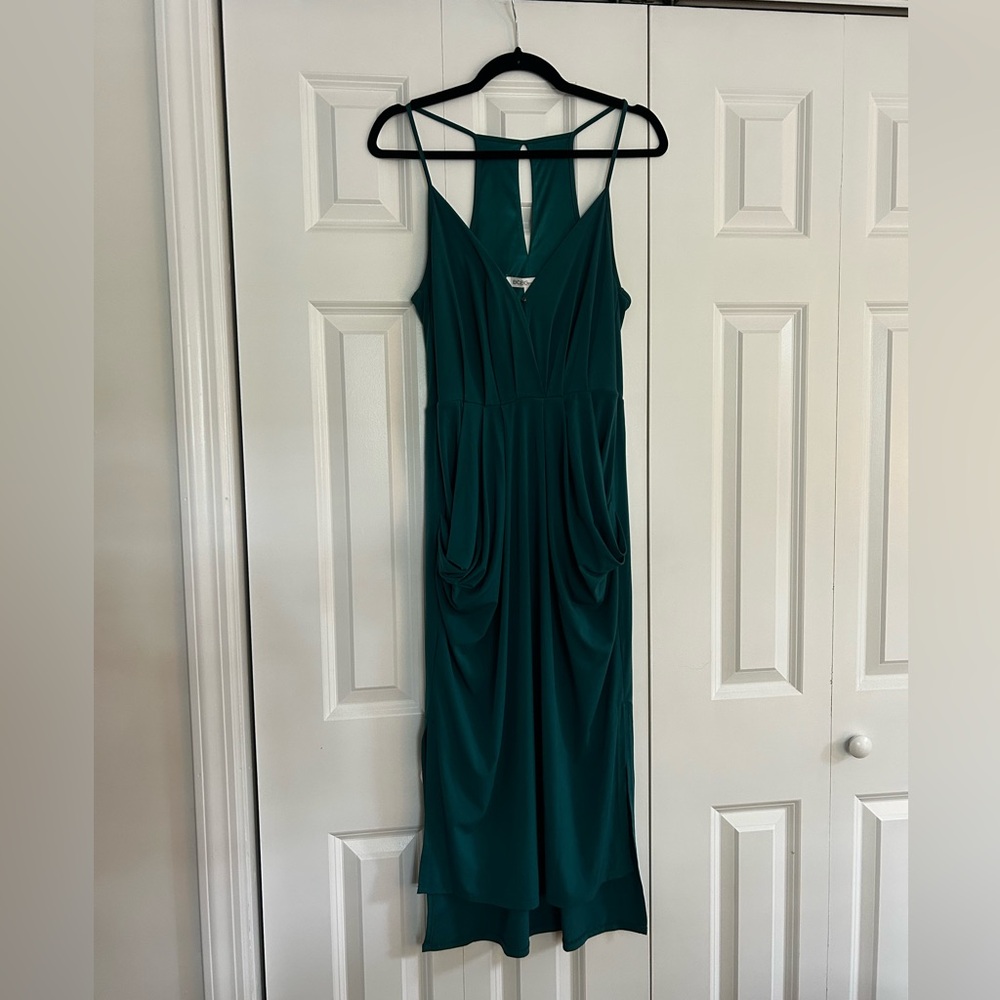 BCBGeneration Teal Draped Midi Dress with Pockets